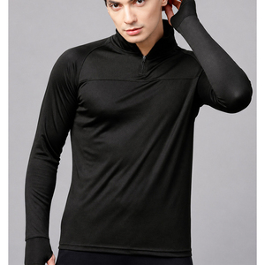 Polo à manches longues pour homme, noir, sportif, tricoté, séchage rapide, coupe classique, couleur unie - Product Image 3