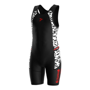 Traje de Artes Marciales de una Pieza para Hombre, Negro, Ajustado, de Secado Rápido, Spandex y Nailon, con Patrón Blanco y Logotipo Rojo - Product Image 3