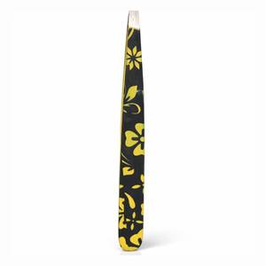 Pince à épiler chirurgicale Morje en acier inoxydable de précision, motif floral jaune, manche noir, pointe lisse pour une utilisation précise, modèle - Product Image 1