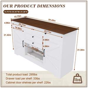 54 \ "casale bianco armadietto di stoccaggio della cucina scaffale regolabile credenza con piano in legno tavolo da pranzo cassetto per sala da pranzo - Product Image 6