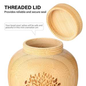 Pequeñas Urnas de Madera Ovaladas Hechas a Mano y Ecológicas para Cenizas Humanas, Juego de Urnas de Cremación Mini con Patrón de Árbol de Bambú Grabado - Product Image 4