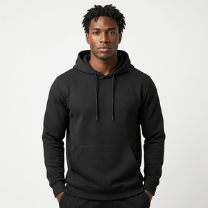 Sudadera con Capucha Negra Sólida para Hombre, Corte Regular, Tejido de Poliéster, Casual, Manga Larga con Bolsillo, Transpirable, para Otoño - Product Image 6