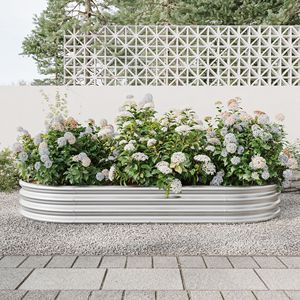 Large Silver Oval Metal Raised Garden Bed Outdoor <b>Planter</b> for Flowers <b>Vegetables</b> Plants - Product Image 1