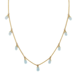 18K Yellow Gold Natural Blue Topaz Tear Drop Necklace with Diamond Accent - Product Image 3