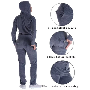 Conjunto Deportivo Casual de Terciopelo para Mujer, Manga Larga, Color Sólido, Estilo Europeo y Americano, 2 Piezas, Forro Polar, Poliéster/Algodón, Gran Venta - Product Image 3