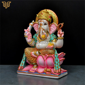 Estatua de Ganesha en Mármol Puro sobre Trono de Loto |   Ídolo del Dios Ganesha Hecho a Mano |   Murti de Ganpati de Mármol Premium para Templo en Casa, 15 Pulgadas - Product Image 4