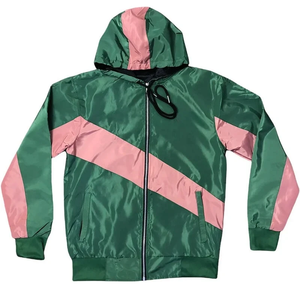 Veste en satin à capuche pour homme, color-block, rayures diagonales vert-rose, décontractée, pour l'automne - Product Image 5