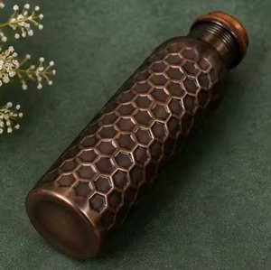 Copper Water Bottle Honeycomb Design 1000ml Portable Travel <b>Drinkware</b> With Lid Vintage Style - Product Image 4