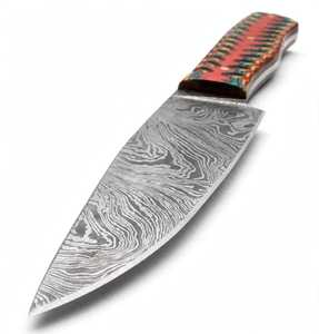 Couteau utilitaire artisanal en acier Damas avec manche en bois stratifié multicolore OEM - Product Image 5