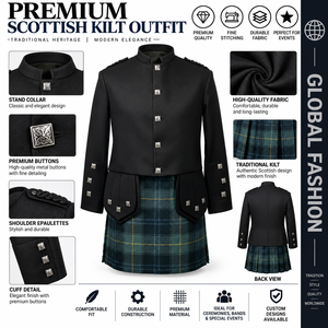 Veste doublette pour homme - Veste traditionnelle écossaise des Highlands - 100% laine noire - Product Image 1