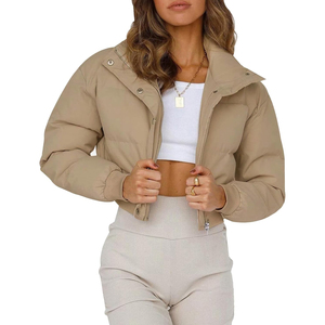 Chaqueta Corta Acolchada para Mujer, Color Sólido, Cuello Alto, Cierre de Cremallera, Manga Larga, Abrigo Cálido de Invierno, Chaqueta Acolchada al por Mayor - Product Image 4