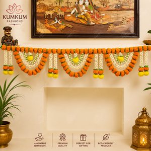 Toran de flores de caléndula art déco, hecho a mano en India, ecológico, de plástico ligero, para colgar en la puerta, para bodas, jubilaciones, Diwali, hogar - Product Image 2