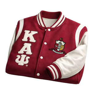 Giacca Letterman in Lana Kappa Alpha Psi Krimson & Kream, Abbigliamento per Fraternità Greca con Stile Varsity Classico e Comfort Premium - Product Image 6