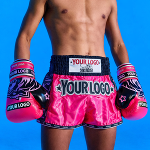 Shorts de Muay Thai personnalisés avec broderie OEM MFG, design de luxe blanc et or, 100% polyester satiné, légers, respirants, coupe large - Product Image 6