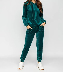 Hot Selling Custom <b>Velour</b> <b>Tracksuit</b> for Women Plus Size Zip-up Hoodie and Jogger Set Solid Pattern 2 Piece Set Velvet Suit - Product Image 1