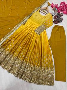 Haute qualité Designer Faux Georgette Anarkali costume pour femmes parole longueur indien traditionnel Festival porter robe naturel - Product Image 4