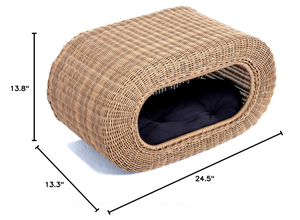 Artex HaiNam Rattan Cat Bed Cave Oval Indoor All Seasons Breathable Minimalist Design Removable Washable Black <b>Cushion</b> - Product Image 6