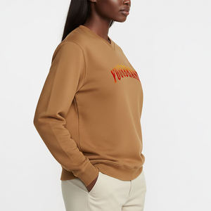 Nouveau produit en gros : Sweat-shirt pull pour femme, marron clair, personnalisable, à manches longues et col en V, pour l'hiver - Product Image 3