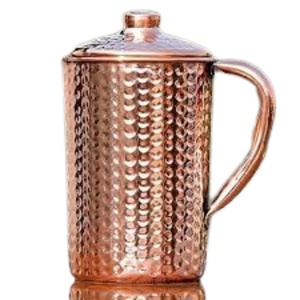 Carafe à eau artisanale en cuivre martelé avec couvercle à bouton en laiton 1,5 L – Pichet ayurvédique pour une boisson saine et alcaline - Product Image 3