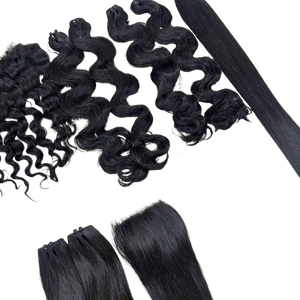 Extensions de Cheveux Humains Naturels Noirs de Haute Qualité, Ondulés, à Petits Nœuds, Lisses, Bruts, en Paquets, avec Cuticules Alignées - Product Image 1