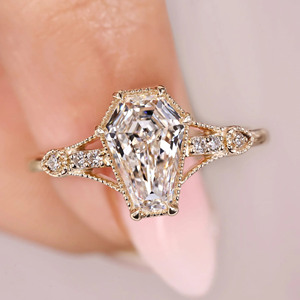 Anillo de compromiso y boda Art Deco con diamante de corte ataúd de 1.57 quilates, cultivado en laboratorio, joyería de oro vermeil de 14k, anillo de eternidad - Product Image 1