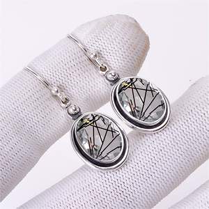 Black Rutilated Quartz 925 Sterling <b>Silver</b> <b>Earring</b> Gemstone Jewelry Handmade <b>Earring</b> Oval <b>Earring</b> Women Jewelry - Product Image 3