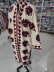 Black Velvet Woven Embroidered Long Jacket Floral Pattern <b>Open</b> Front Women's Vintage Casual Autumn Outerwear Gift - Product Image 3