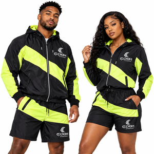 Conjunto Deportivo Ligero Unisex con Bloques de Color, Sudadera con Capucha y Cremallera, Pantalones Cortos Deportivos, Manga Larga, Verano, Adulto, Secado Rápido - Product Image 2