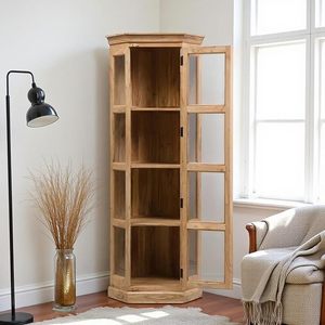 <b>Solid</b> Mango <b>Wood</b> Multipurpose Kitchen Cabinet with Bookshelf Storage for Bedroom Living Room Study Natural Matte Finish - Product Image 3