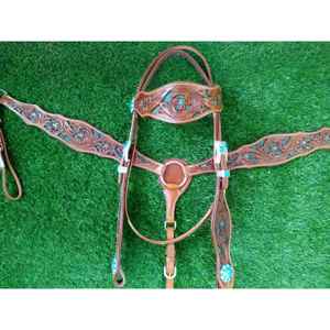 Ensemble équestre en cuir de meilleure qualité Headstall et poitrine plate confortable équitation occidentale disponible au prix de gros de l'Inde - Product Image 1