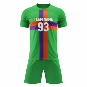 Conjunto de Camiseta de Fútbol Verde Personalizada con Franjas Moradas y Naranjas, Nombre del Equipo 93, Impresión Sublimada, Uniforme de Manga Corta para Hombre - Product Image 1