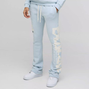 Wholesale Custom logo Men's Cotton Blank <b>Plain</b> <b>Tracksuit</b> Cropped Boxy Zip up Hoodie and Flared Sweatpants Set Sweat Suits Men - Product Image 4