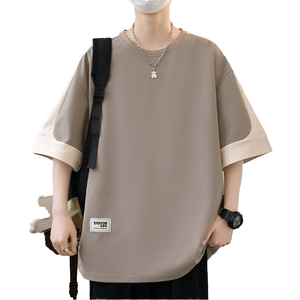 T-shirt à manches courtes pour homme RICSA INTERNATIONAL RI-3051, couleur unie beige, 100% coton respirant, uni teint, logo sur le devant - Product Image 3
