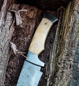 Custom Handmade Camping/Hunting Bowie <b>Knife</b> Straight Edge Damascus Steel <b>Bone</b> <b>Handle</b> 3mm Clip Point Non-Adjustable DIY 15inch - Product Image 2