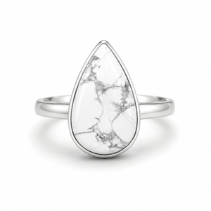 Natural White Buffalo Turquoise <b>Ring</b> 925 Sterling Silver Rhodium Plated Bezel Set Natural Cabochon Stone Wedding <b>Ring</b> - Product Image 1