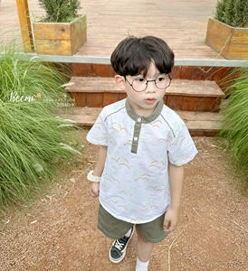 Ensemble décontracté d'été de haute qualité, imprimé motif plage, en coton, chemise polo et short tendance pour tout-petit garçon - Product Image 2