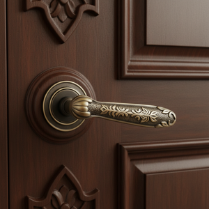 Poignée de porte vintage en laiton foncé Ornatus Tenebris |   Poignée de porte à levier gravée de motifs floraux, robuste, pour l'intérieur - Product Image 3