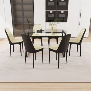 Moderno tavolo da pranzo rettangolare per 6 persone 51 \ "vetro temperato metallo nero gamba spessa sedia PU imbottita per sala da pranzo - Product Image 2