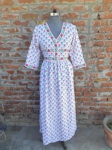 ชุดเดรสยาวคอวีผ้าฝ้ายสไตล์อินเดียชุดเดรสคอวีปักลายดอกไม้ชุดยาวพิมพ์ลาย - Product Image 2