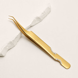 กล่องเก็บอุปกรณ์ต่อขนตา แหนบแยกเส้นใย แหนบปลายเพชร สแตนเลส สีทอง - Product Image 2