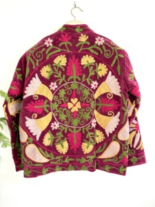 Chaqueta Bomber Bohemia de Terciopelo Tejido con Bordado Floral, Cuello Mandarín, Manga Larga, Estilo Otoñal para Mujer, de Algodón - Product Image 3