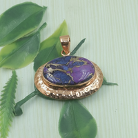 Pendentif en turquoise cuivrée naturelle, fait main, martelé, en argent sterling 925, ovale, bijou fantaisie, cadeau bohème pour femme