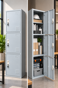 Gray 3 Tier Metal <b>Locker</b> Cabinet with Locks and Vents Freestanding <b>Storage</b> Organizer - Product Image 5