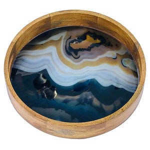 Plateau en bois rond de luxe, motif personnalisé, émail coloré, fait main, avec design bleu, durable, écologique, cadeau d'affaires - Product Image 5