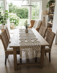 Modern Wholesale 14X78 inches White Macrame Linen Cotton Handmade Table <b>Runners</b> Boho Style Knotted Design <b>Runner</b> for Home Decor - Product Image 3