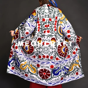 Wholesale Reversible Woven Plus Size Bohemian Suzani Embroidered Long <b>Jacket</b> <b>Kimono</b> Casual Outerwear for Women - Product Image 1