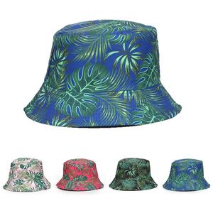 Tropical <b>Leaf</b> Print Bucket Hat Unisex Pink Green Polyester Casual Summer Beach Adult Poplin Digital Printing - Product Image 4