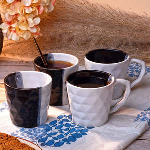 Ensemble de 4 tasses à thé en céramique esthétique, en porcelaine diamantée, 350 ml, tasses durables pour le thé de l'après-midi et le cappuccino - Product Image 1