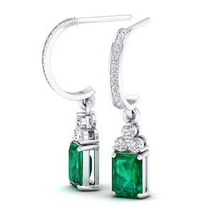 Prix de gros REYES, boucles d'oreilles pendantes en or massif 14 carats avec diamants, émeraude taille émeraude 2,62 carats, bijoux fins pour femmes - Product Image 3