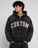 Sweat à capuche zippé surdimensionné personnalisé avec strass pour homme, style streetwear, coupe courte, tricoté 100 % coton